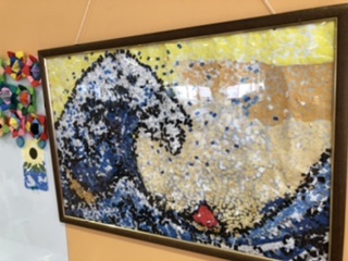 貼り絵で作った葛飾北斎の「神奈川沖浪裏」